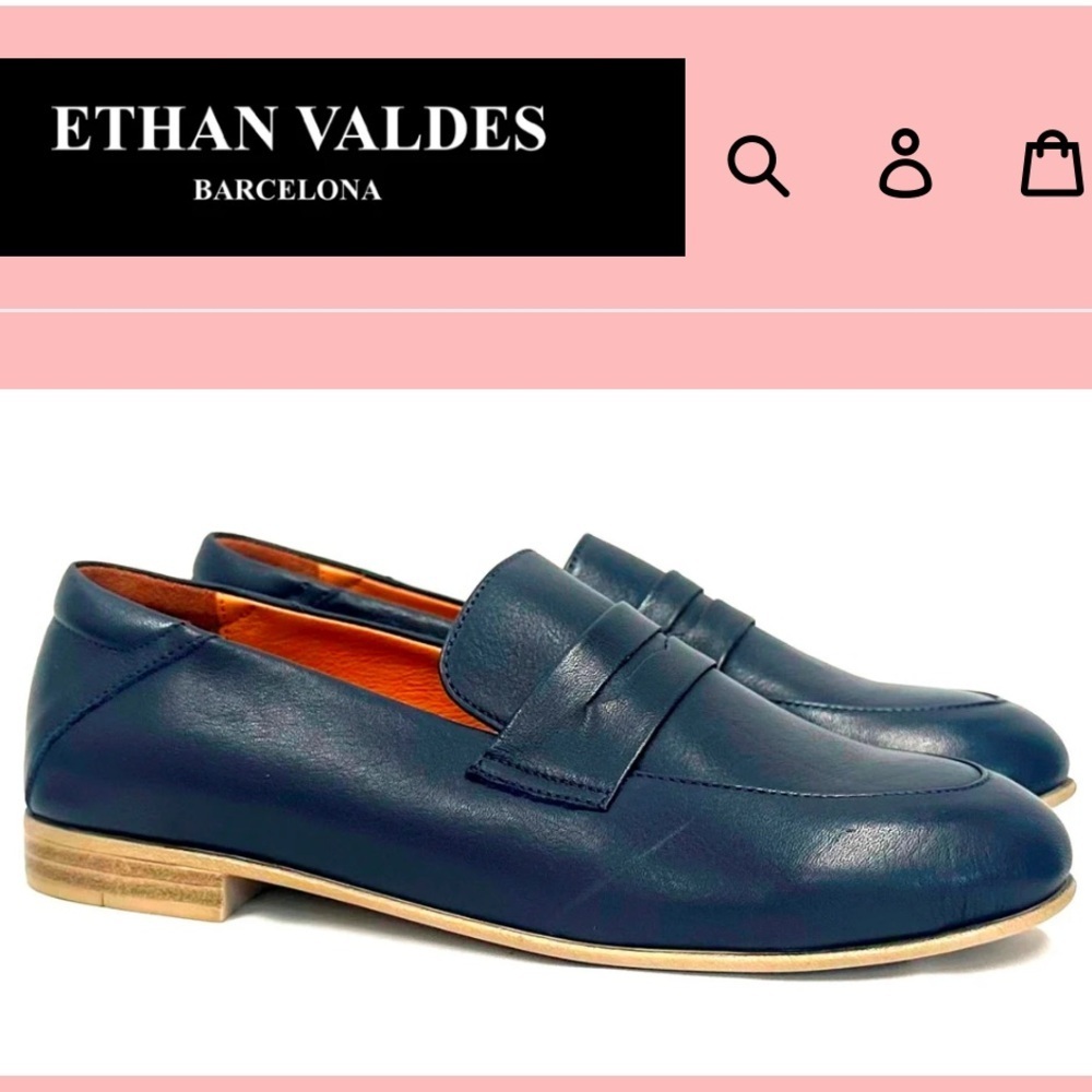 Ethan Valdes Women’s Navy Blue Soft Leather Slip-On Penny Loafers‎ Flats Neutral